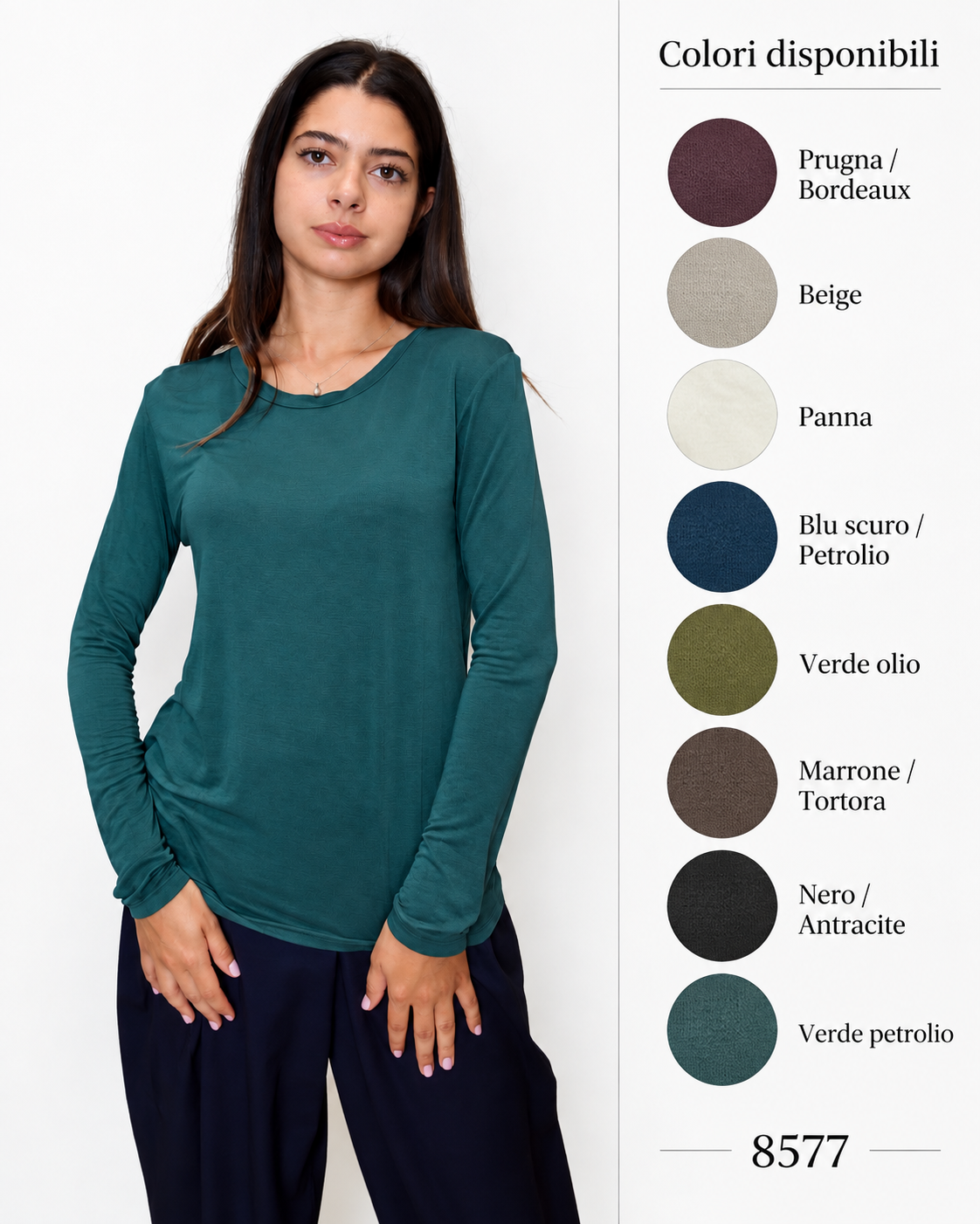 Top in jersey verde petrolio con cartella colori disponibili